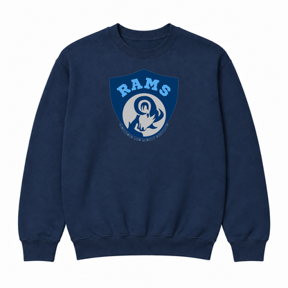Rams Logo Crewneck sweatshirt in Navy with uniformly sized centered front DTF print